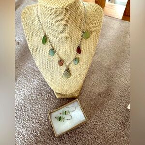 Lake Erie beach glass sterling silver necklace  and earring set. Artist made